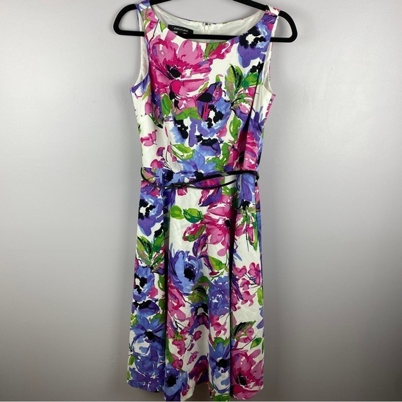 JONES Studio Pink Purple Floral Sleeveless Skater Dress Size 6 - Picture 2 of 12